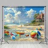 Aperturee - Aperturee Painted Blue Sky Sandy Beach Summer Photo Backdrop